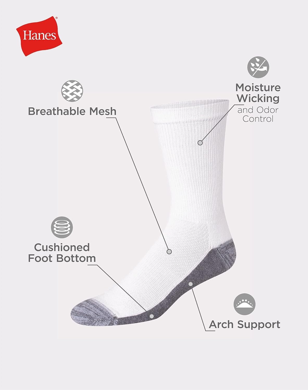 image:imageHanes Mens Socks Xtemp Cushioned Low Cut Socks 12 amp 14 Pair PacksBlack