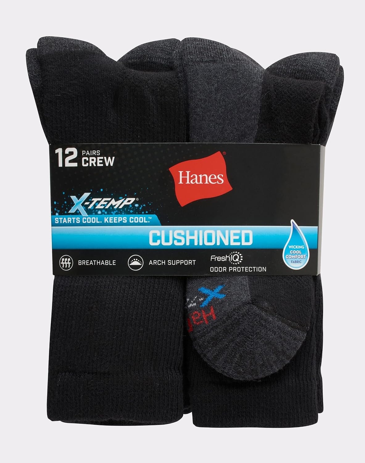 image:imageHanes Mens Socks Xtemp Cushioned Low Cut Socks 12 amp 14 Pair PacksBlack