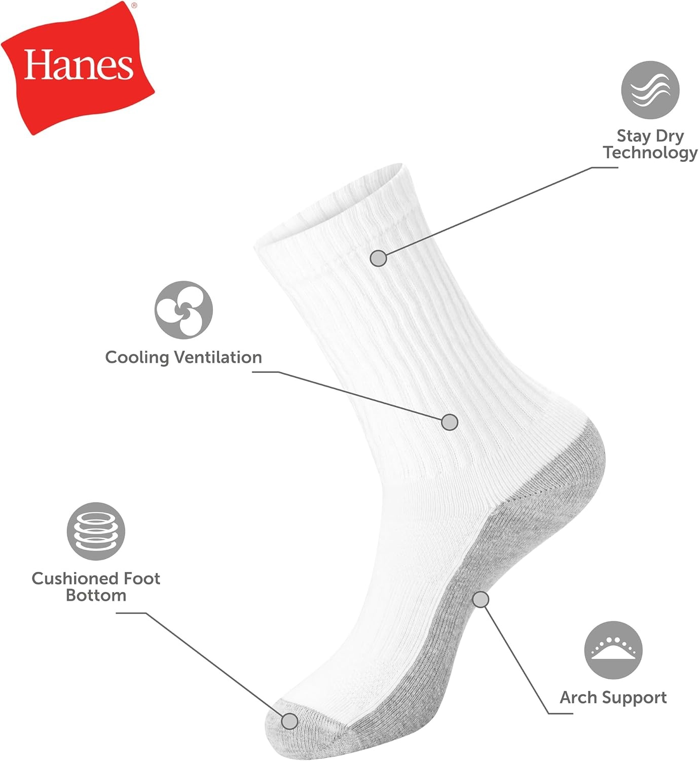 image:imageHanes Mens Socks Xtemp Cushioned Low Cut Socks 12 amp 14 Pair PacksWhite