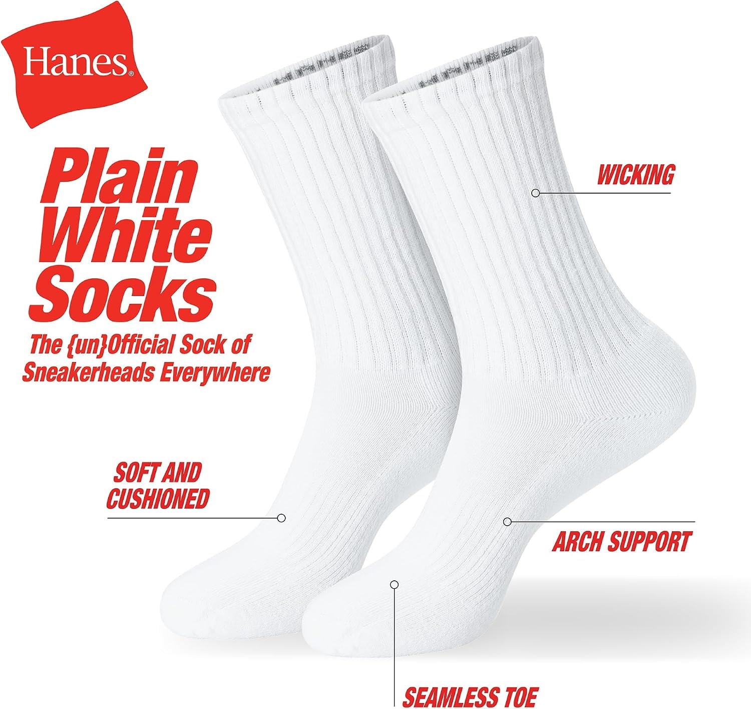 image:imageHanes Unisex Plain White Socks Pack or Plain Black Socks Pack Mens Womens amp Teen Sizes Crew and Ankle 6PacksBlack