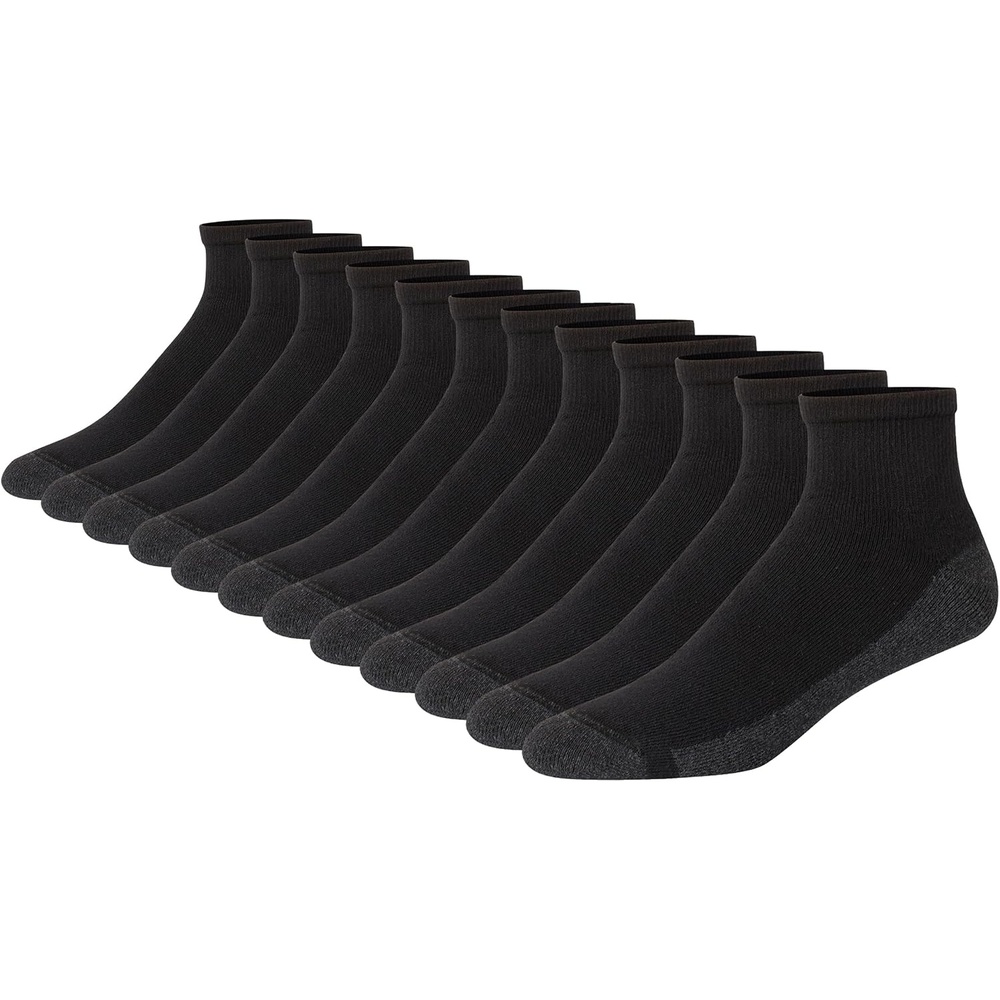 image:imageHanes Mens Crew Socks Pack 8 Pairs Max Cushion Moisturewicking Ankle Socks for Men Cushioned Ankle LengthBlack With Red Logo 12 Pack