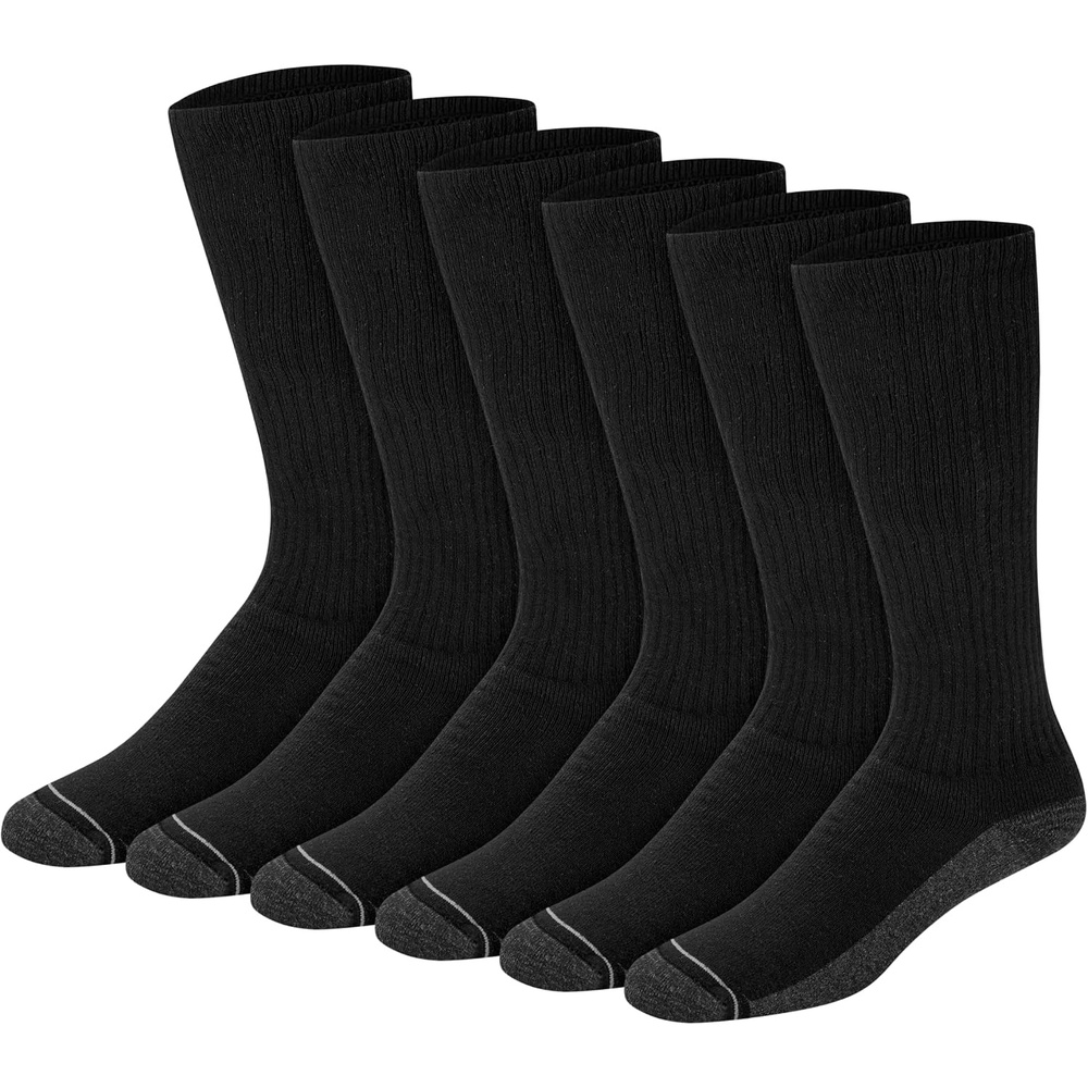 image:imageHanes Mens Crew amp Over the Calf Socks Pack Max Cushioned Moisturewicking Stay Dry Socks Athletic Socks 6 8 Or 12pairsBlack With Gray Logo 6 Pack
