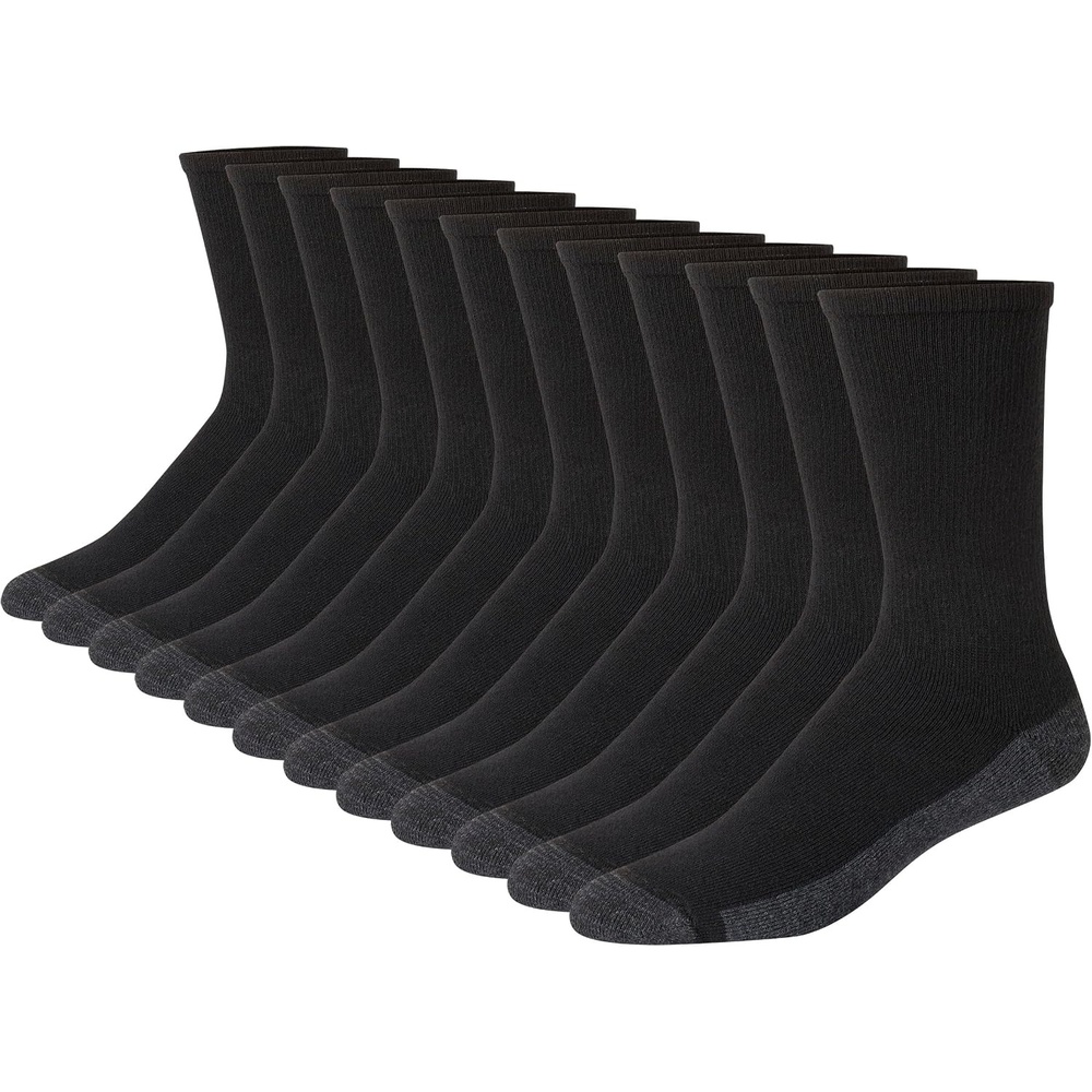 image:imageHanes Mens Crew amp Over the Calf Socks Pack Max Cushioned Moisturewicking Stay Dry Socks Athletic Socks 6 8 Or 12pairsBlackGrey Foot Bottom 12 Pack