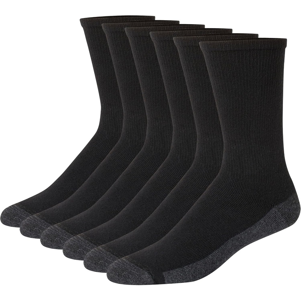 image:imageHanes Mens Crew amp Over the Calf Socks Pack Max Cushioned Moisturewicking Stay Dry Socks Athletic Socks 6 8 Or 12pairsBlackGrey Foot Bottom 6 Pack