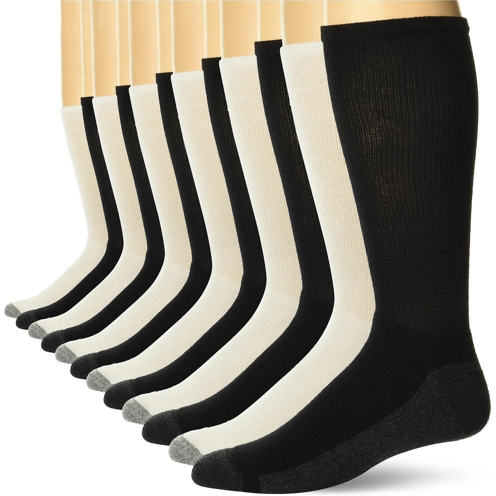 image:imageHanes Mens Crew amp Over the Calf Socks Pack Max Cushioned Moisturewicking Stay Dry Socks Athletic Socks 6 8 Or 12pairsBlackWhite 12 Pack
