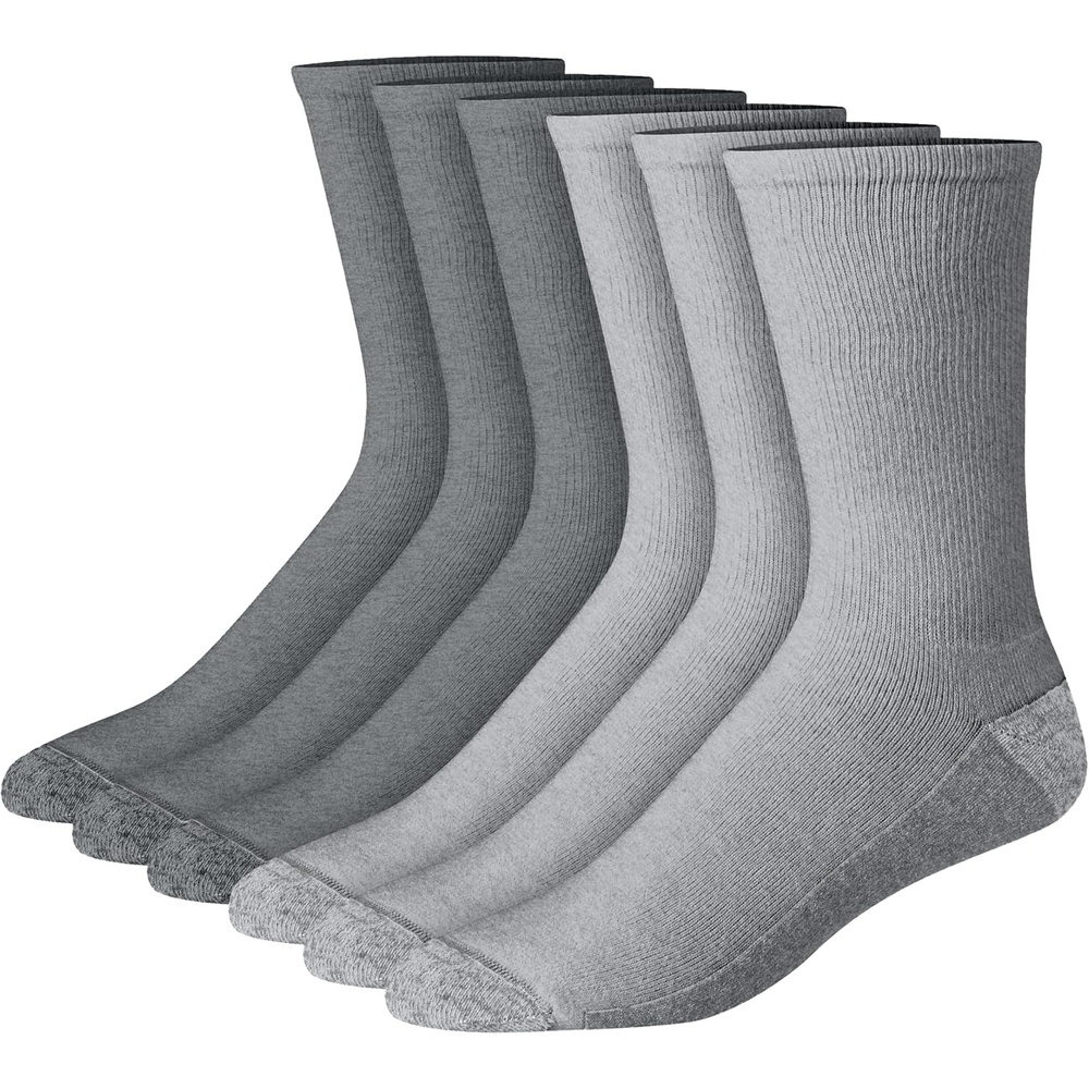 image:imageHanes Mens Crew amp Over the Calf Socks Pack Max Cushioned Moisturewicking Stay Dry Socks Athletic Socks 6 8 Or 12pairsGrayCharcoal With Red Logo