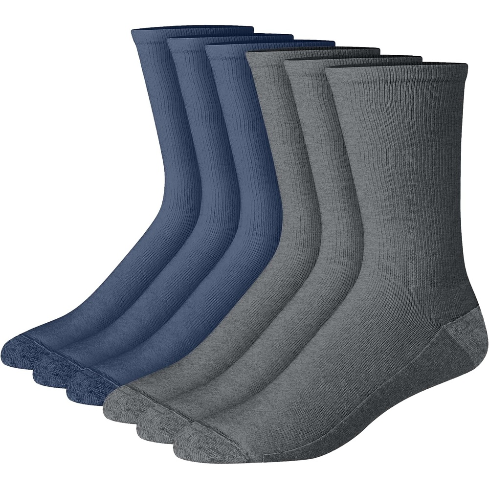 image:imageHanes Mens Crew amp Over the Calf Socks Pack Max Cushioned Moisturewicking Stay Dry Socks Athletic Socks 6 8 Or 12pairsNavyCharcoal With Red Logo 6 Pack