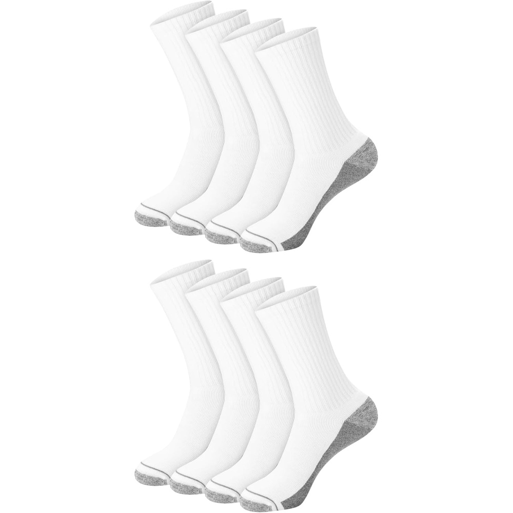 image:imageHanes Mens Crew amp Over the Calf Socks Pack Max Cushioned Moisturewicking Stay Dry Socks Athletic Socks 6 8 Or 12pairsWhite With Gray Logo