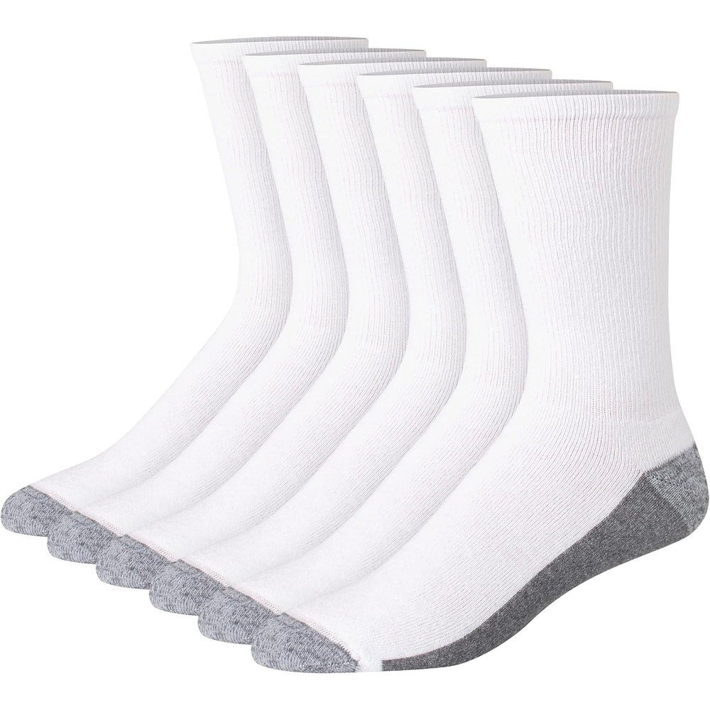 image:imageHanes Mens Crew amp Over the Calf Socks Pack Max Cushioned Moisturewicking Stay Dry Socks Athletic Socks 6 8 Or 12pairsWhiteGrey Foot Bottom 6 Pack
