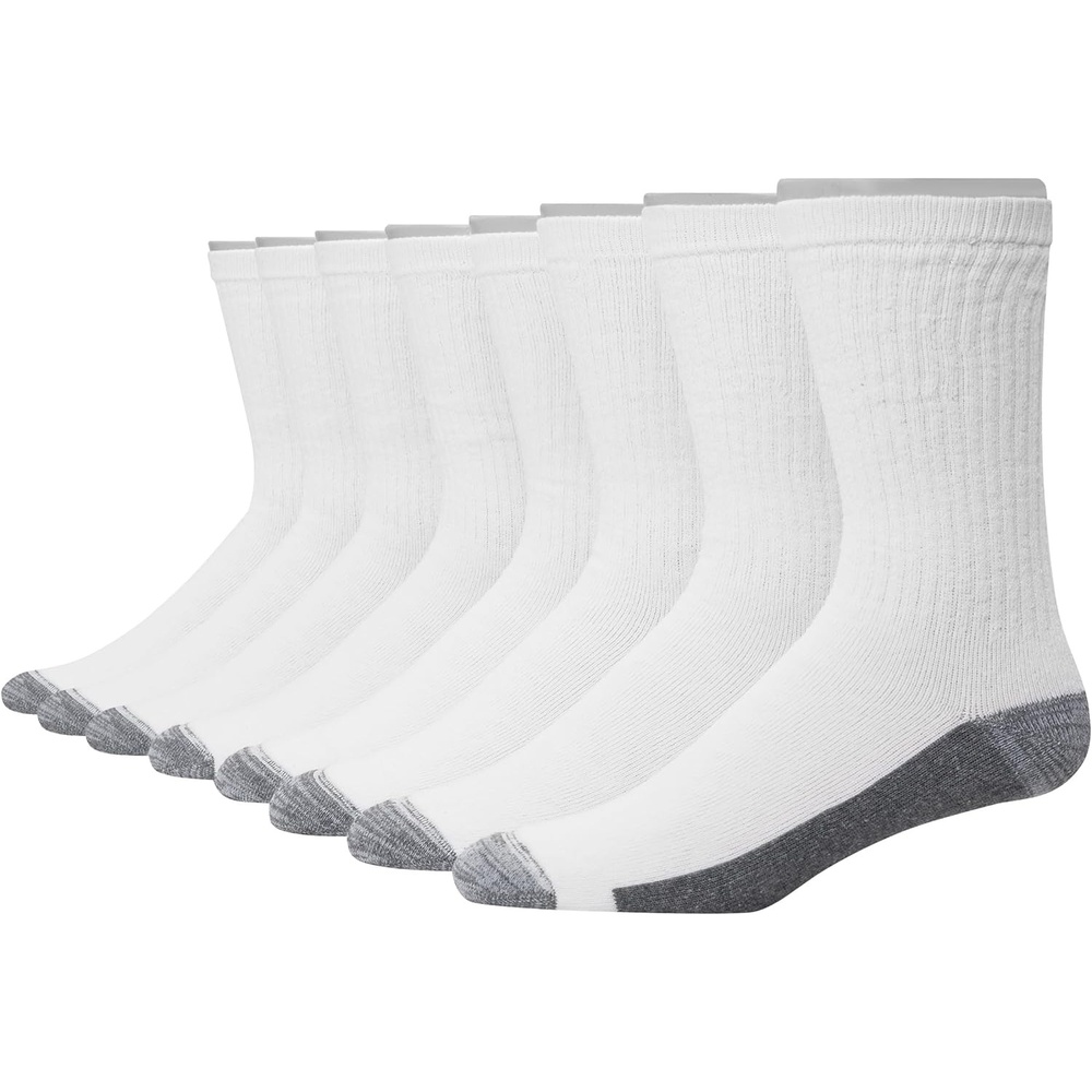 image:imageHanes Mens Crew amp Over the Calf Socks Pack Max Cushioned Moisturewicking Stay Dry Socks Athletic Socks 6 8 Or 12pairsWhiteGrey Foot Bottom 8 Pack