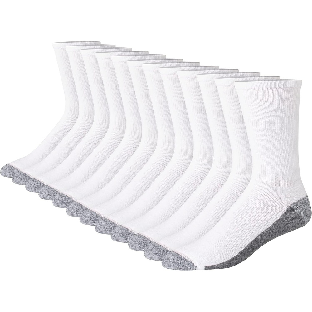 image:imageHanes Mens Crew amp Over the Calf Socks Pack Max Cushioned Moisturewicking Stay Dry Socks Athletic Socks 6 8 Or 12pairsWhiteGrey Foot Bottom