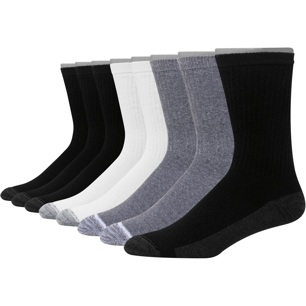 image:imageHanes Mens Crew amp Over the Calf Socks Pack Max Cushioned Moisturewicking Stay Dry Socks Athletic Socks 6 8 Or 12pairsWhiteGreyBlack 8 Pack