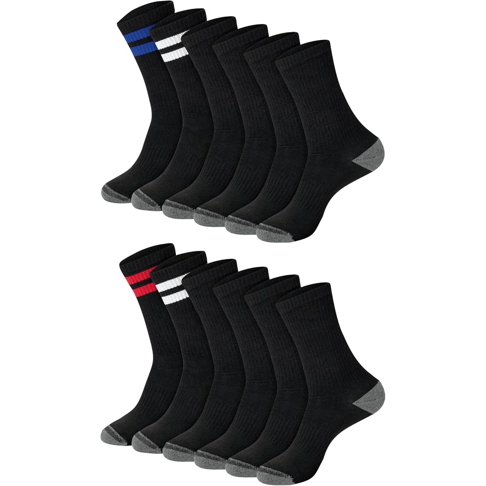 image:imageHanes Mens Socks Active Cool Xtemp Lightweight Moisturewicking Cushioned Ankle Crew and No Show 12 and 14 Pair PacksBlack Stripe Crew 14 Pair