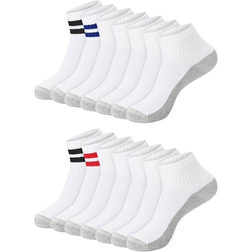 image:imageHanes Mens Socks Xtemp Cushioned Low Cut Socks 12 amp 14 Pair PacksWhite Stripe Ankle 14 Pair