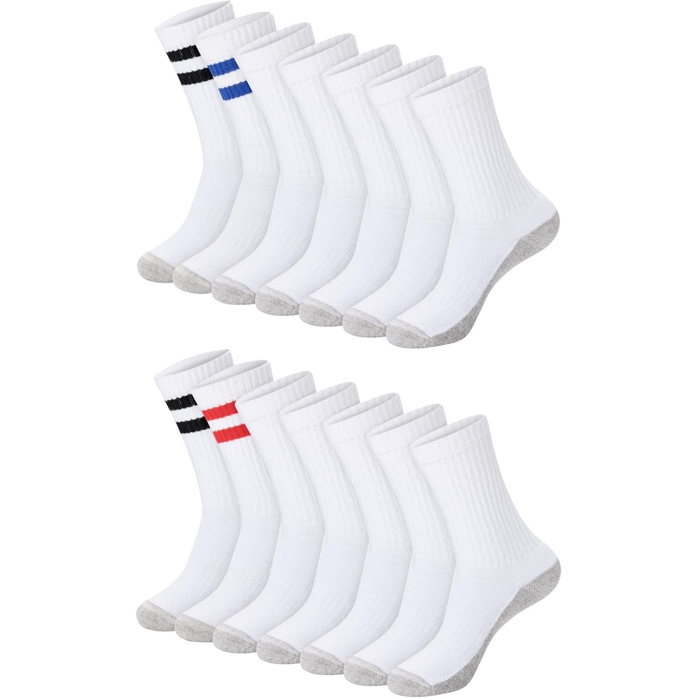 image:imageHanes Mens Socks Xtemp Cushioned Low Cut Socks 12 amp 14 Pair PacksWhite Stripe Crew 14 Pair