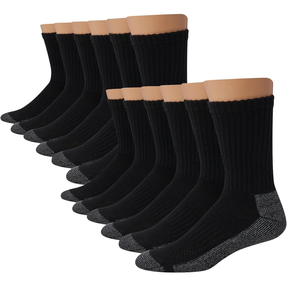 image:imageHanes Mens Work Socks Cushioned Crew Socks Moisturewicking Socks amp Odor Control Black amp White 6 amp 12 Pack AvailableBlack 12 Pack