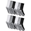 Hanes Men’s Crew & Over the Calf Socks Pack, Max Cushioned Moisture-wicking Stay Dry Socks, Athletic Socks, 6, 8 Or 12-pairs(Black/White/Gray With Red Logo – 12 Pack)