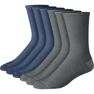 Hanes Men’s Crew & Over the Calf Socks Pack, Max Cushioned Moisture-wicking Stay Dry Socks, Athletic Socks, 6, 8 Or 12-pairs(Navy/Charcoal With Red Logo – 6 Pack)