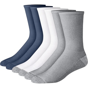 Hanes Men’s Crew & Over the Calf Socks Pack, Max Cushioned Moisture-wicking Stay Dry Socks, Athletic Socks, 6, 8 Or 12-pairs(Navy/White/Gray With Red Logo – 6 Pack)