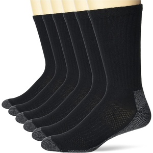 Hanes Men’s Work Socks, Cushioned Crew Socks, Moisture-wicking Socks & Odor Control, Black & White, 6 & 12 Pack Available(Black)