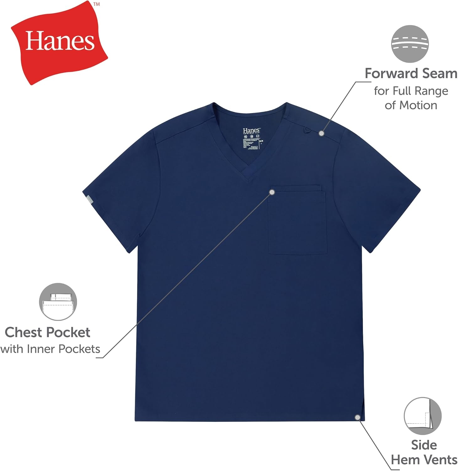 image:imageHanes Mens Scrub Top Comfort Fit Healthcare Top with Chest PocketCeil Blue 2
