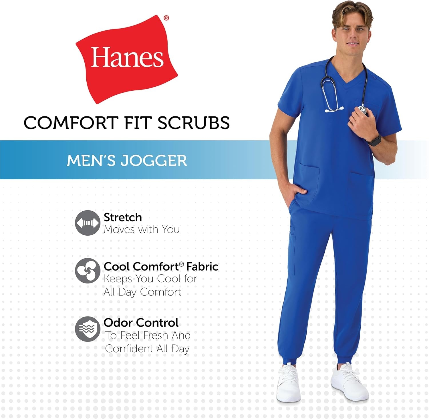 image:imageHanes Mens Scrubs Healthcare Joggers Scrub Joggers for Men MoistureWicking amp Odor Control Multiple PocketsCeil Blue 2