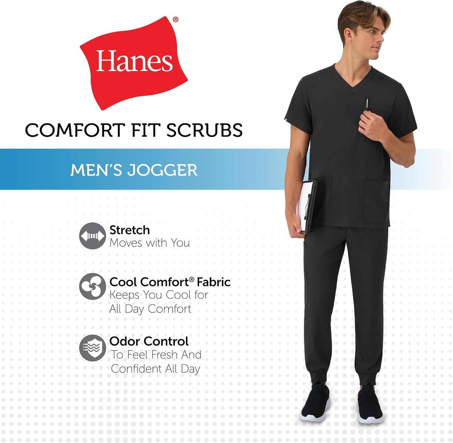 image:imageHanes Mens Scrubs Healthcare Joggers Scrub Joggers for Men MoistureWicking amp Odor Control Multiple PocketsNew Ebony