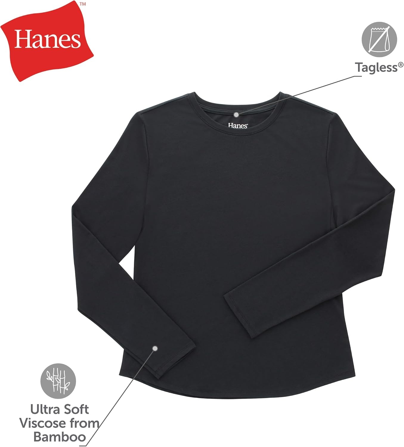 image:imageHanes Womens Comfort Fit Scrubs Underscrub Supersoft Viscose from Bamboo Long Sleeve ShirtNew Ebony