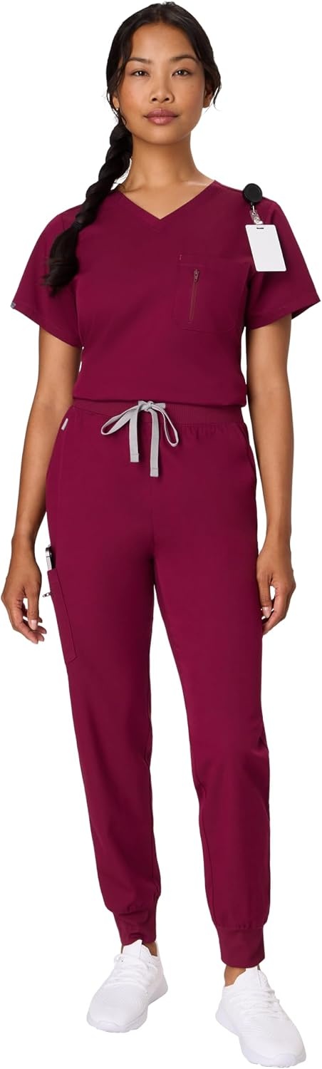 image:imageHanes Womens Scrub Joggers Comfort Fit Healthcare Pants for Women MoistureWicking Medical Scrubs with Odor ControlAfternoon Burgundy