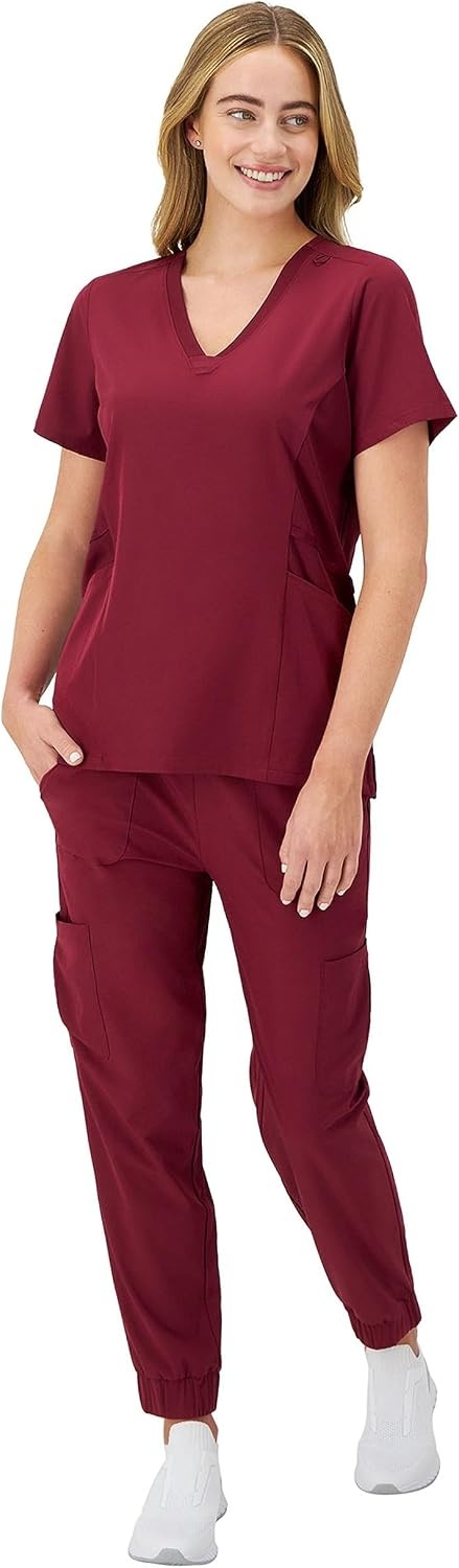 image:imageHanes Womens Scrubs Cargo Joggers Healthcare Scrub Joggers for Women Moisture WickingAfternoon Burgundy