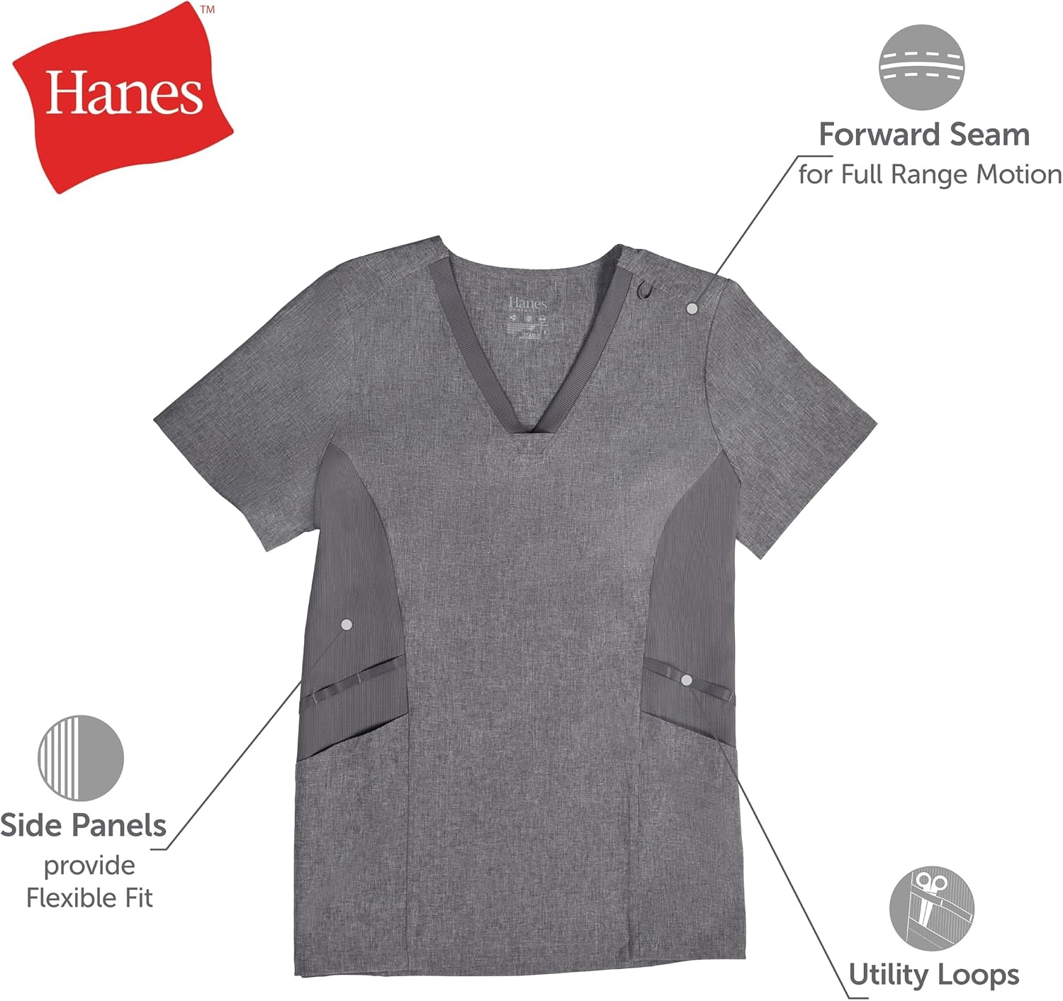 image:imageHanes Womens Scrubs Healthcare Top MoistureWicking Stretch Scrub Shirts Ribbed Side PanelsPurple Mauve