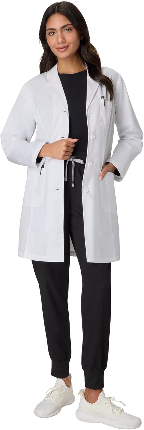 image:imageHanes Womens Scrubs Lab Coat Healthcare Lab Coat Scrubs Jacket With Pockets Soil amp Water ResistantMarble White