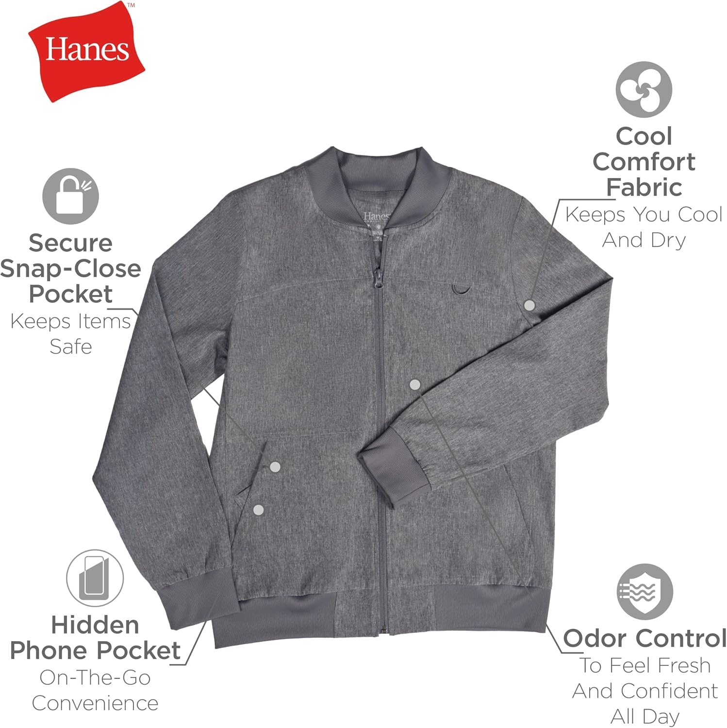 image:imageHanes Womens Scrubs ZipUp Bomber JacketEbony Heather