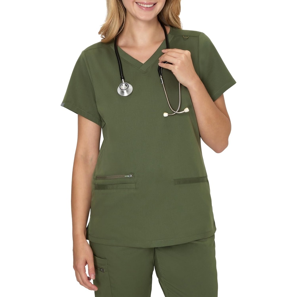image:imageHanes Womens Hanes Womens Premium Scrubs Top with Pockets Comfort Fit Scrubs for Women Nurse EssentialsGreen Moss