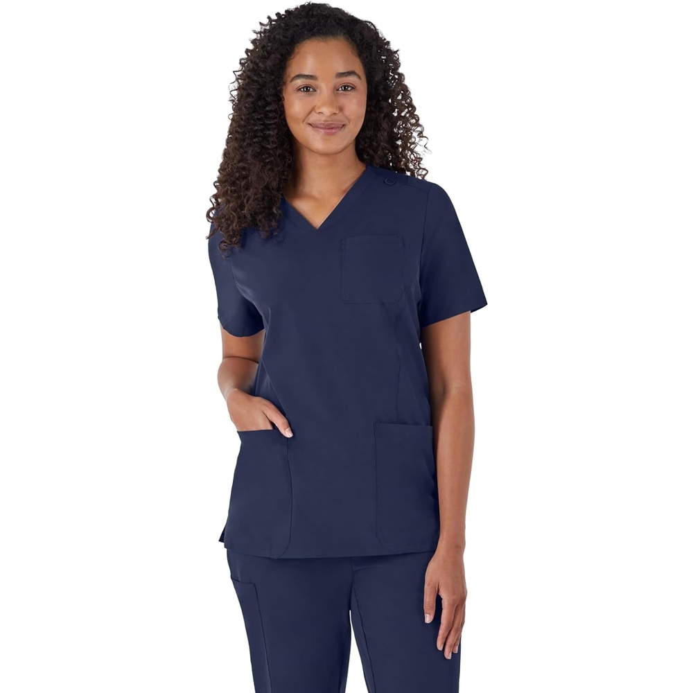 image:imageHanes Womens Scrubs Healthcare Top MoistureWicking Stretch Scrub Shirts Ribbed Back PanelAthletic Navy