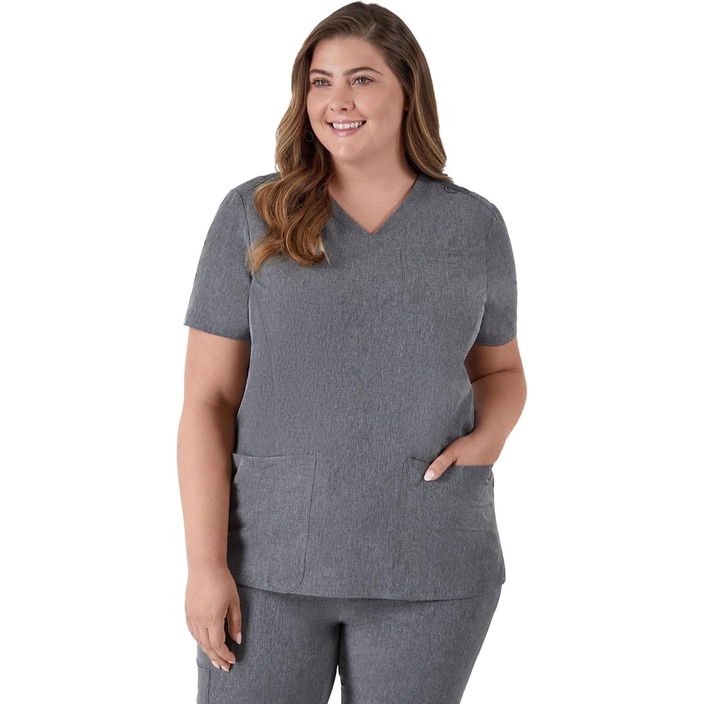 image:imageHanes Womens Scrubs Healthcare Top MoistureWicking Stretch Scrub Shirts Ribbed Back PanelEbony Heather