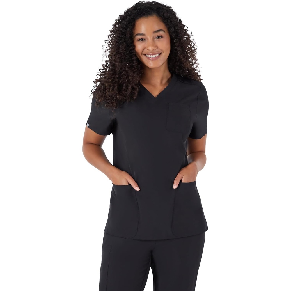 image:imageHanes Womens Scrubs Healthcare Top MoistureWicking Stretch Scrub Shirts Ribbed Back PanelNew Ebony