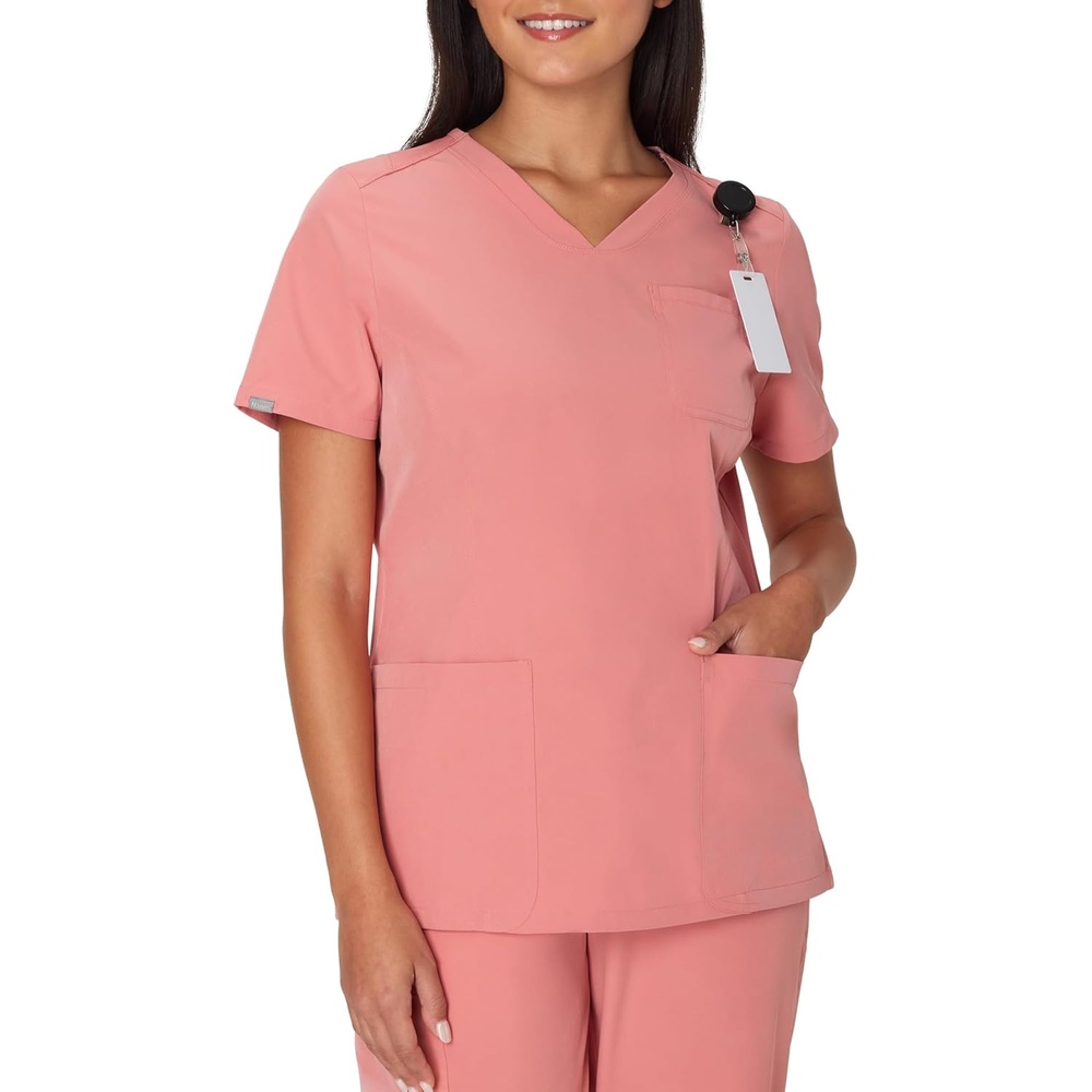 image:imageHanes Womens Scrubs Healthcare Top MoistureWicking Stretch Scrub Shirts Ribbed Back PanelRose Ranch Pink