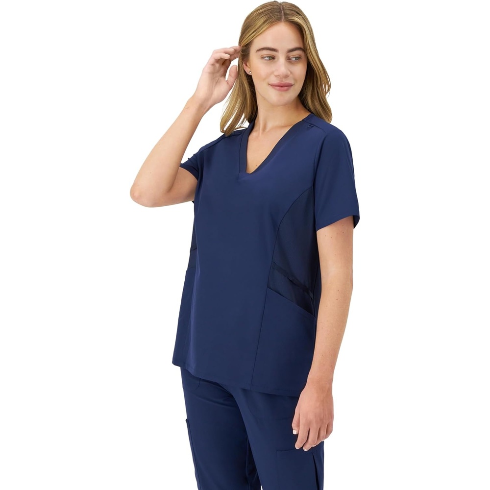 image:imageHanes Womens Scrubs Healthcare Top MoistureWicking Stretch Scrub Shirts Ribbed Side PanelsAthletic Navy