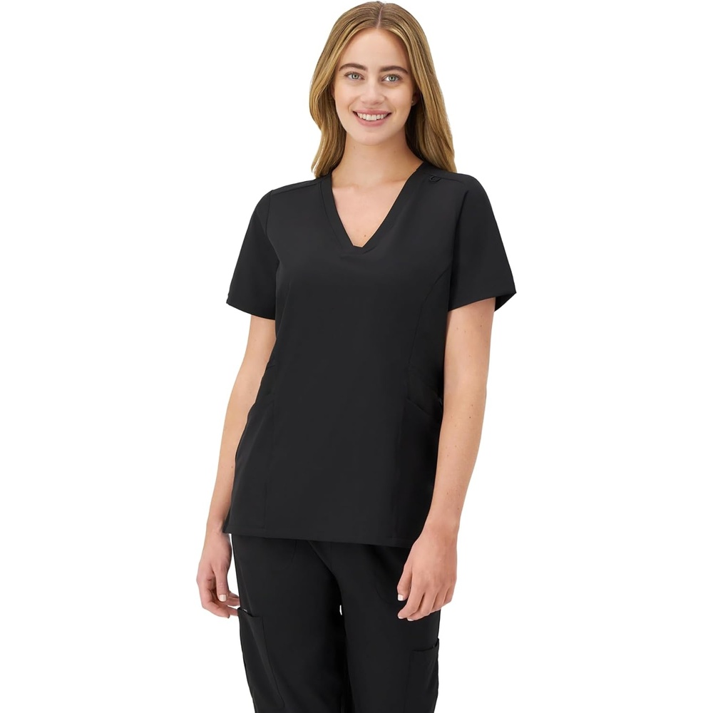 image:imageHanes Womens Scrubs Healthcare Top MoistureWicking Stretch Scrub Shirts Ribbed Side PanelsNew Ebony