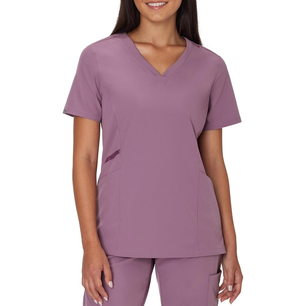 image:imageHanes Womens Scrubs Healthcare Top MoistureWicking Stretch Scrub Shirts Ribbed Side PanelsPurple Mauve