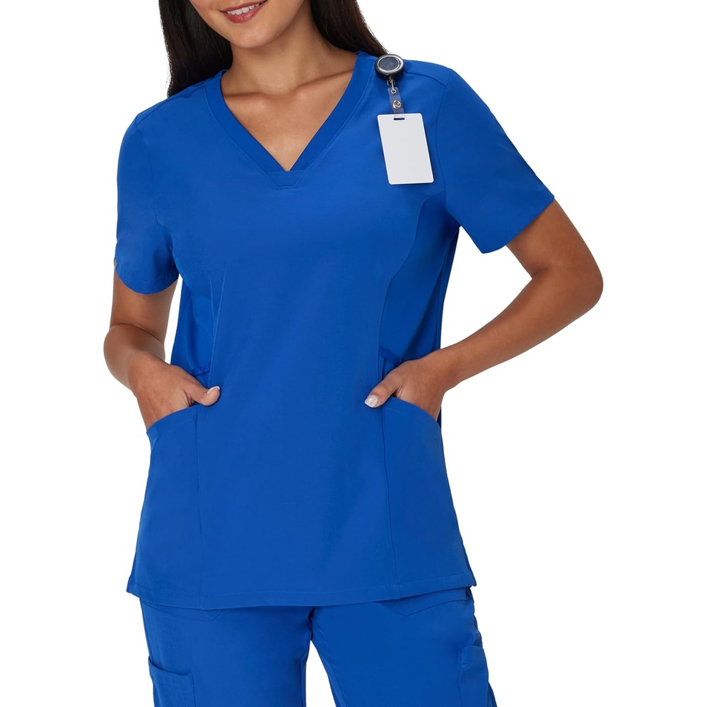 image:imageHanes Womens Scrubs Healthcare Top MoistureWicking Stretch Scrub Shirts Ribbed Side PanelsRoyal Blue