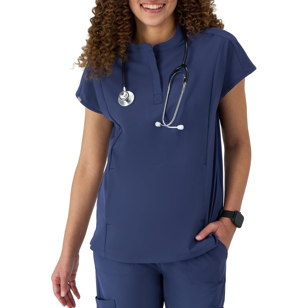 image:imageHanes Womens Scrubs Healthcare Top with Mandarin Collar MoistureWicking Stretch Scrub ShirtAthletic Navy
