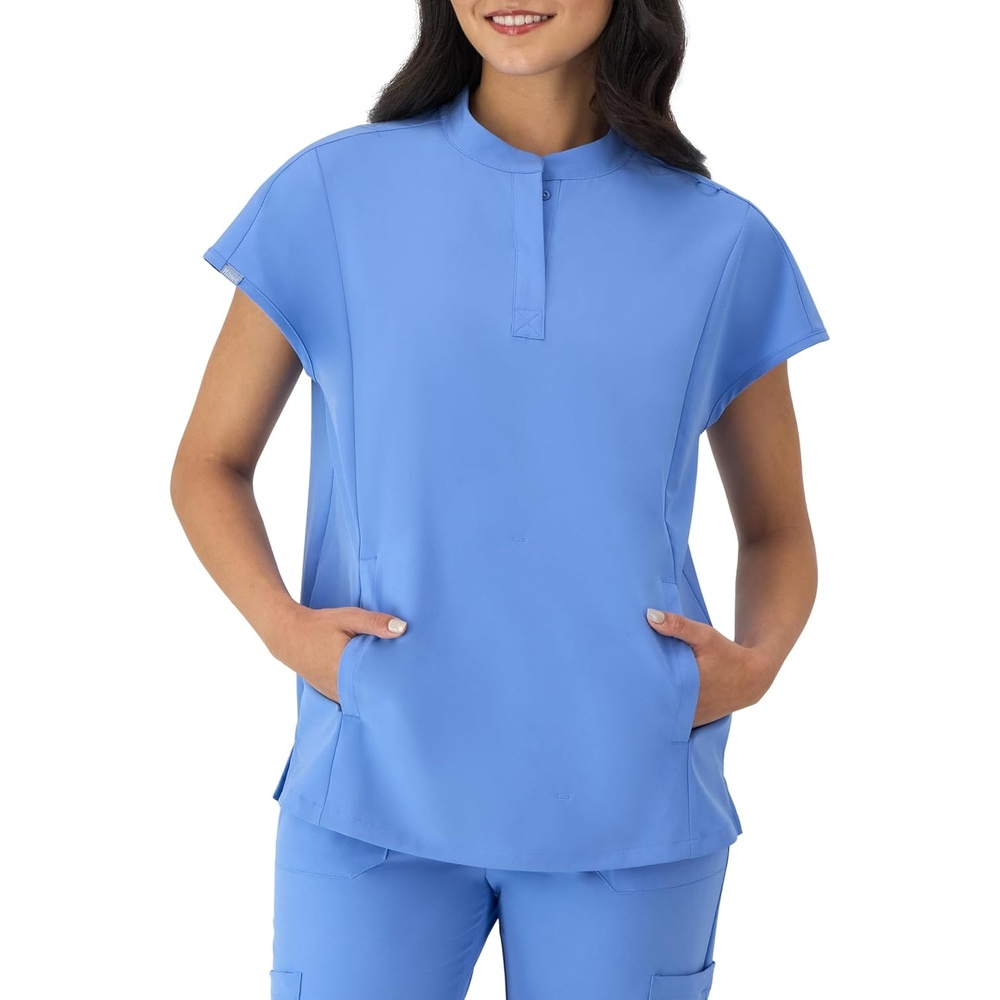 image:imageHanes Womens Scrubs Healthcare Top with Mandarin Collar MoistureWicking Stretch Scrub ShirtCeil Blue 2