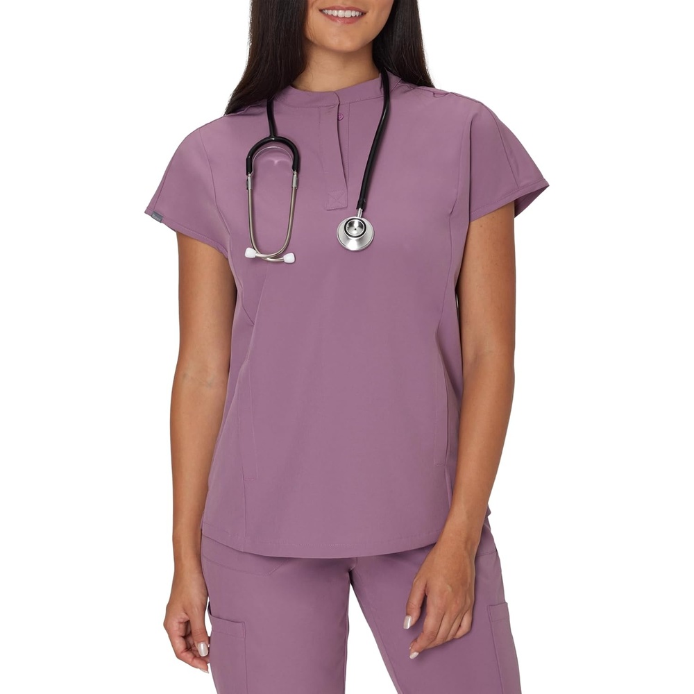 image:imageHanes Womens Scrubs Healthcare Top with Mandarin Collar MoistureWicking Stretch Scrub ShirtPurple Mauve