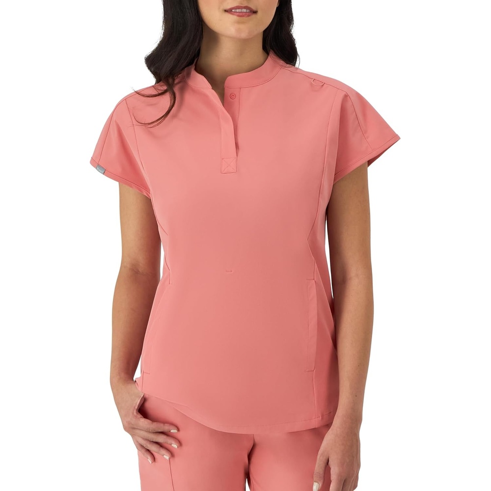 image:imageHanes Womens Scrubs Healthcare Top with Mandarin Collar MoistureWicking Stretch Scrub ShirtRose Ranch Pink