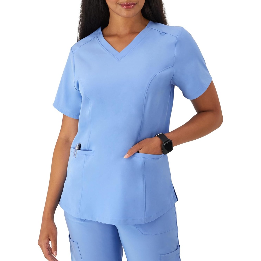 image:imageHanes Womens Scrubs Healthcare Top with VNeckline MoistureWicking Stretch Scrub ShirtsCeil Blue 2