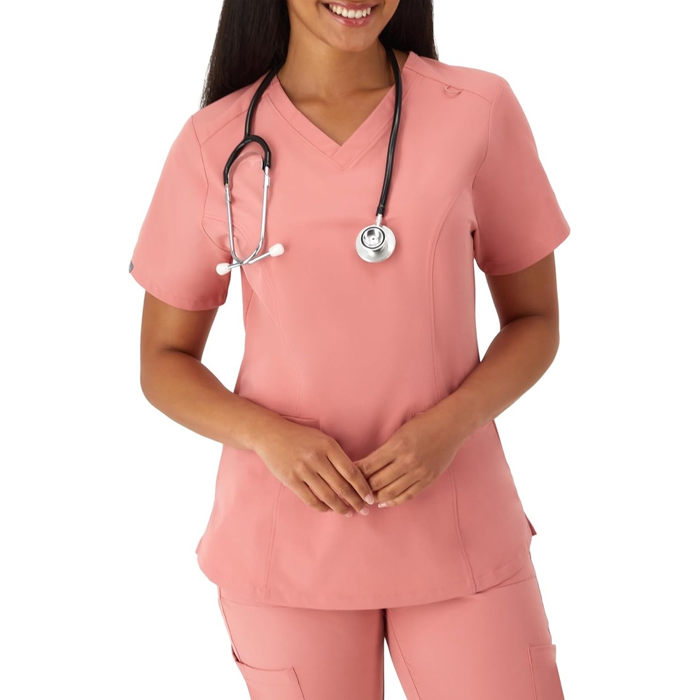 image:imageHanes Womens Scrubs Healthcare Top with VNeckline MoistureWicking Stretch Scrub ShirtsRose Ranch Pink