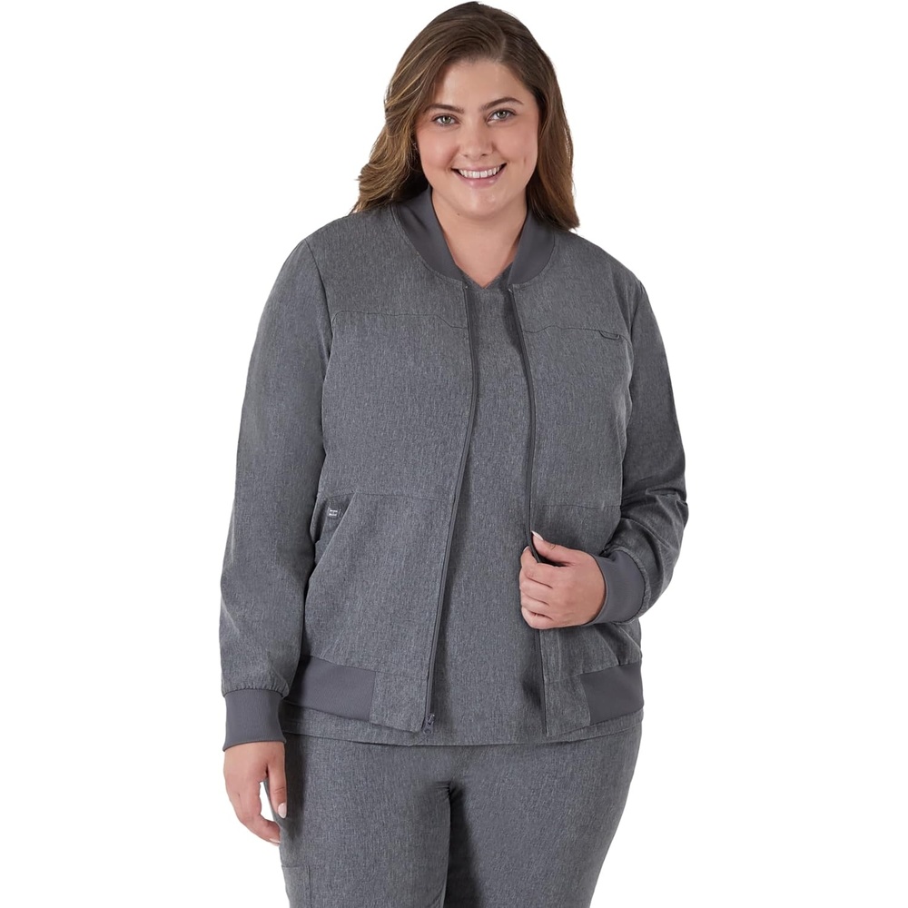 image:imageHanes Womens Scrubs ZipUp Bomber JacketEbony Heather