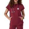 Hanes Women’s Scrubs Healthcare Top with Mandarin Collar, Moisture-Wicking Stretch Scrub Shirt(Afternoon Burgundy)